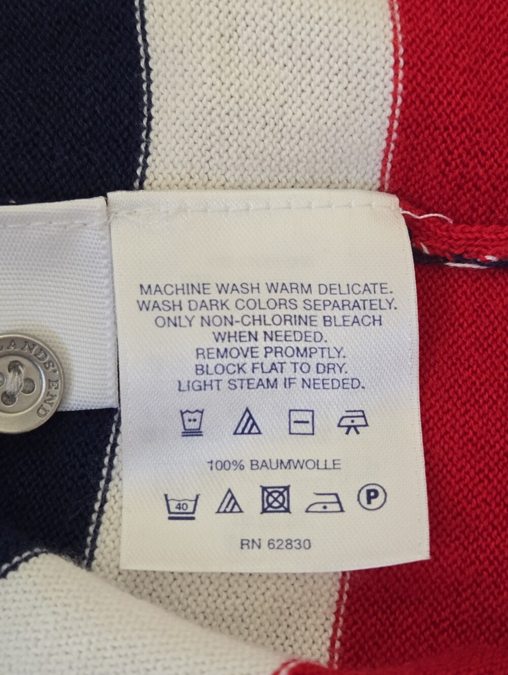 Lands' End Women's 6-8/ Small 100% Supima Cotton Red White Blue Stripe Cardigan - Picture 14 of 15